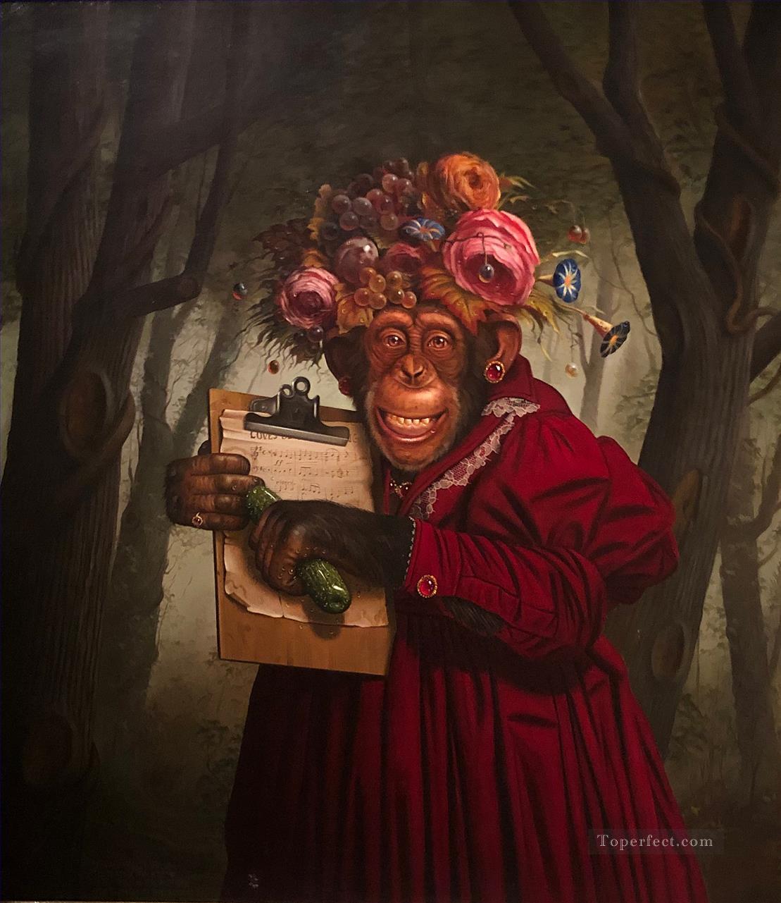 mono en ropa sosteniendo música scroe Pintura al óleo